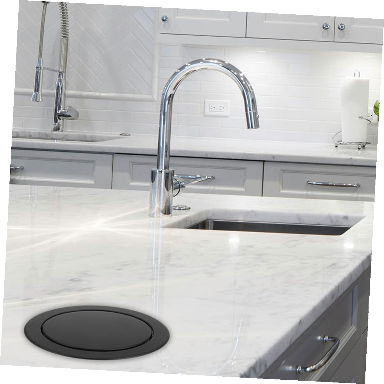 ibasenice 2pcs Recessed Trash Can Lid Stainless Steel Countertop Trash Flap Cover round Swing Garbage Can Cover for Kitchen Bathroom Office with 21-24cm Opening