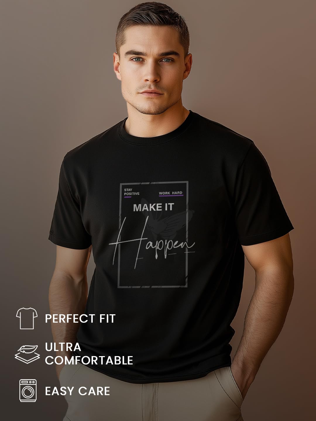 NOBERO - Camiseta para hombre de algodón con estampado gráfico de corte clásico