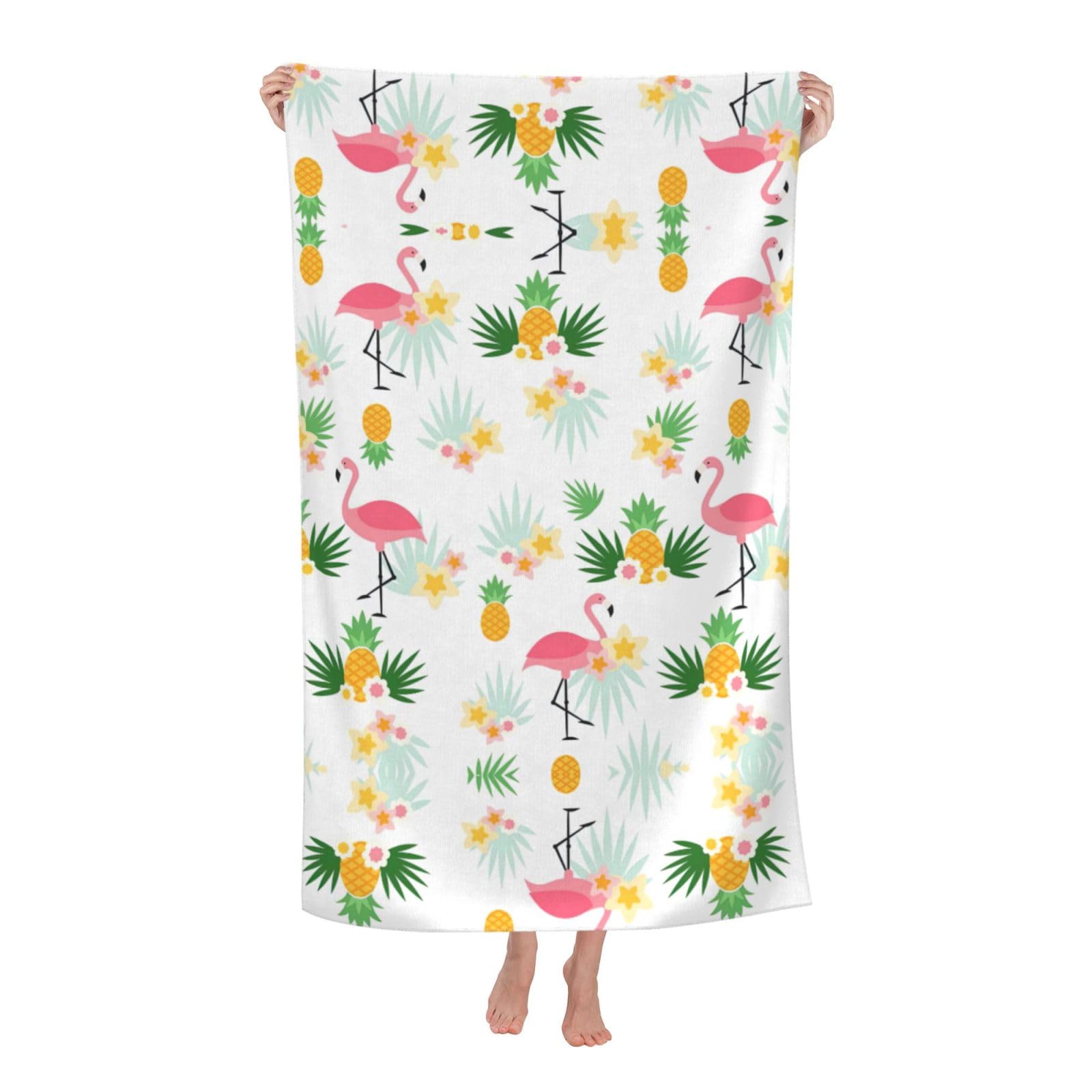 Oazcvbnn Women's White Flamingos And Pineapples Print Adult Beach Towel Summer Travel Pool Vacation Swimming Fitness Outdoor Adventures