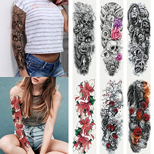 Tatouages temporaires imperméables pour adultes | Faux tatouage réaliste crâne noir