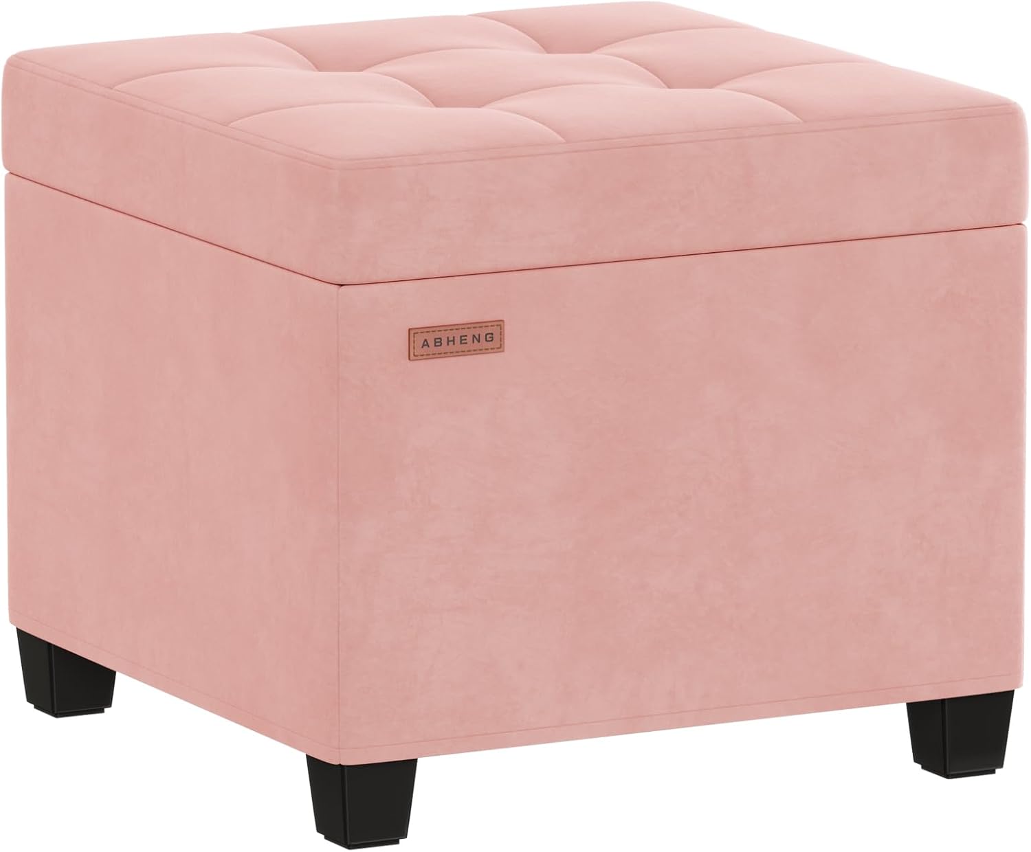 Velvet Storage Ottoman Bench, Soft Footrest with Hidden Compartment,Holds 770 LB, Easy Assembly, Multifunctional for Entryway/Bedroom/Living Room, 17.7" L x 17.7" W x 17.7" H, Pink,ASND64P Pink-velvet