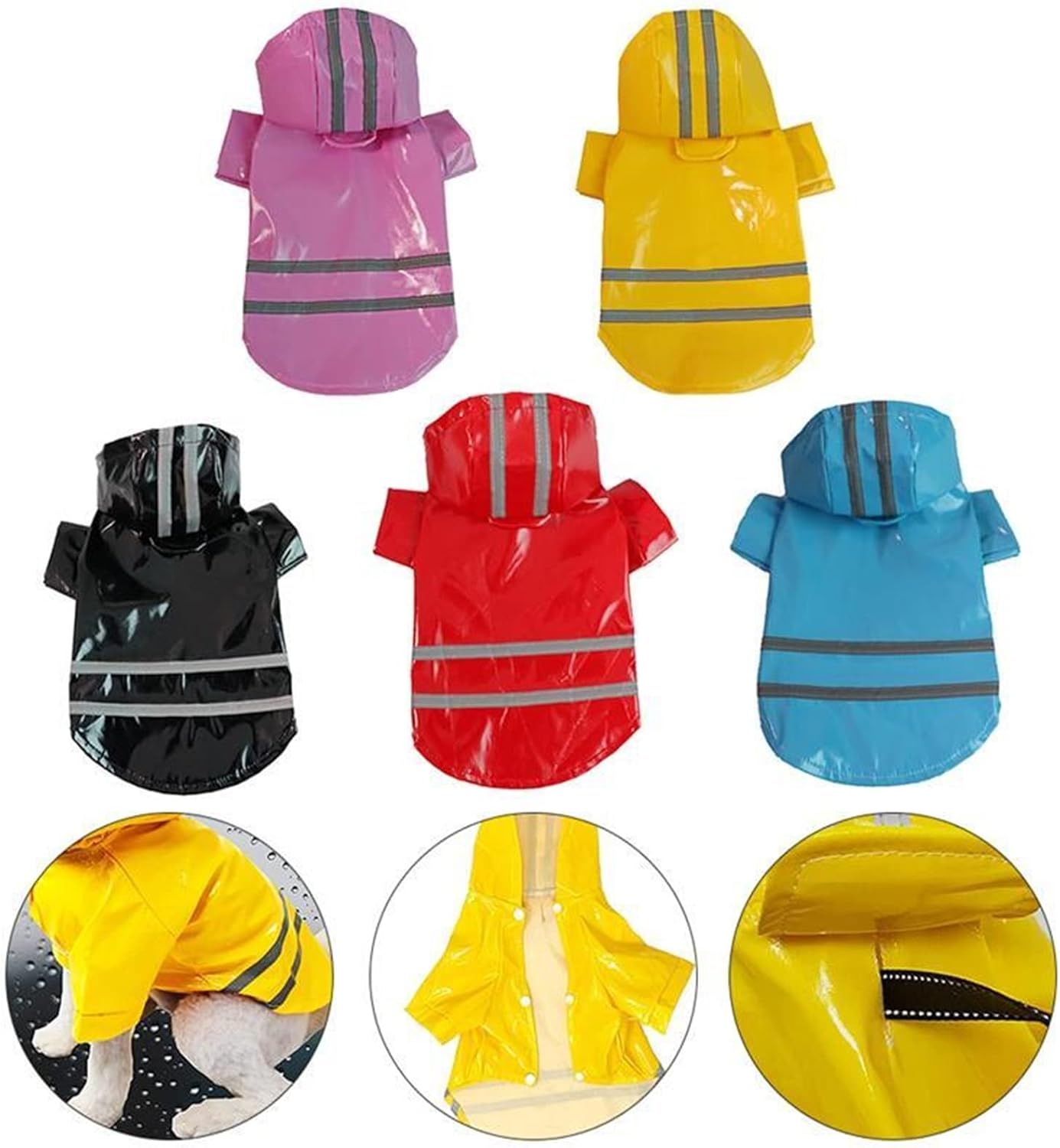 Dog Raincoats Dog Raincoat Hooded Slicker Poncho for Small to X-Large Dogs and Puppies with Strip Reflective Pet Water Proof Clothes (Color : Yellow, Size : Medium)