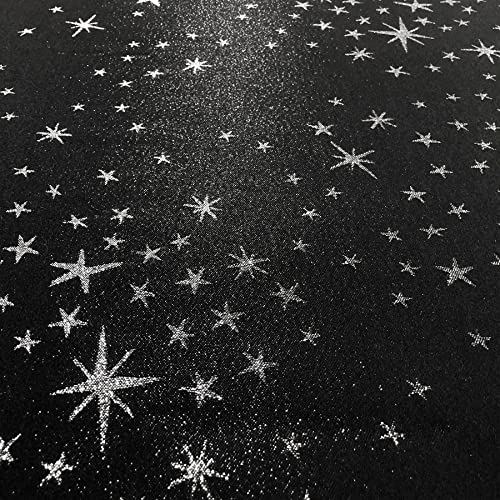 Cait Chapman Home Collection Shimmer Twinkling Stars Black Silver Metallic Woven Tablecloth (60" X 102" Rectangle) #TOP2