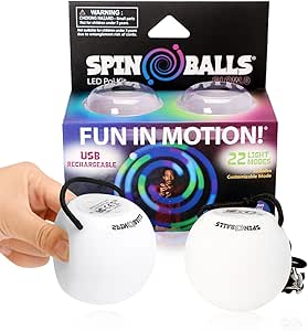 SPIN BALLS Glow.0 LED Poi Balls Glow – USB Rechargeable with 22 Vibrant Color Light Modes &amp; Patterns – Durable, Soft-Core LED Poi Spinning Balls with Adjustable Leashes &amp; Double-Loop Handles