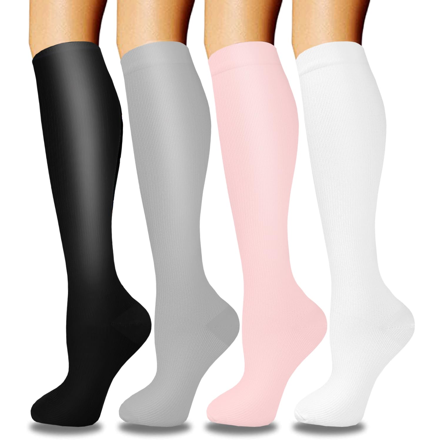 ACTINPUT Bas de Contention Femme et Homme，4 Paires Chaussettes de Compression pour Sportive, Cyclisme, Voyage en Avion, Course à pied, de Grossesse，de Vol et de Voyage
