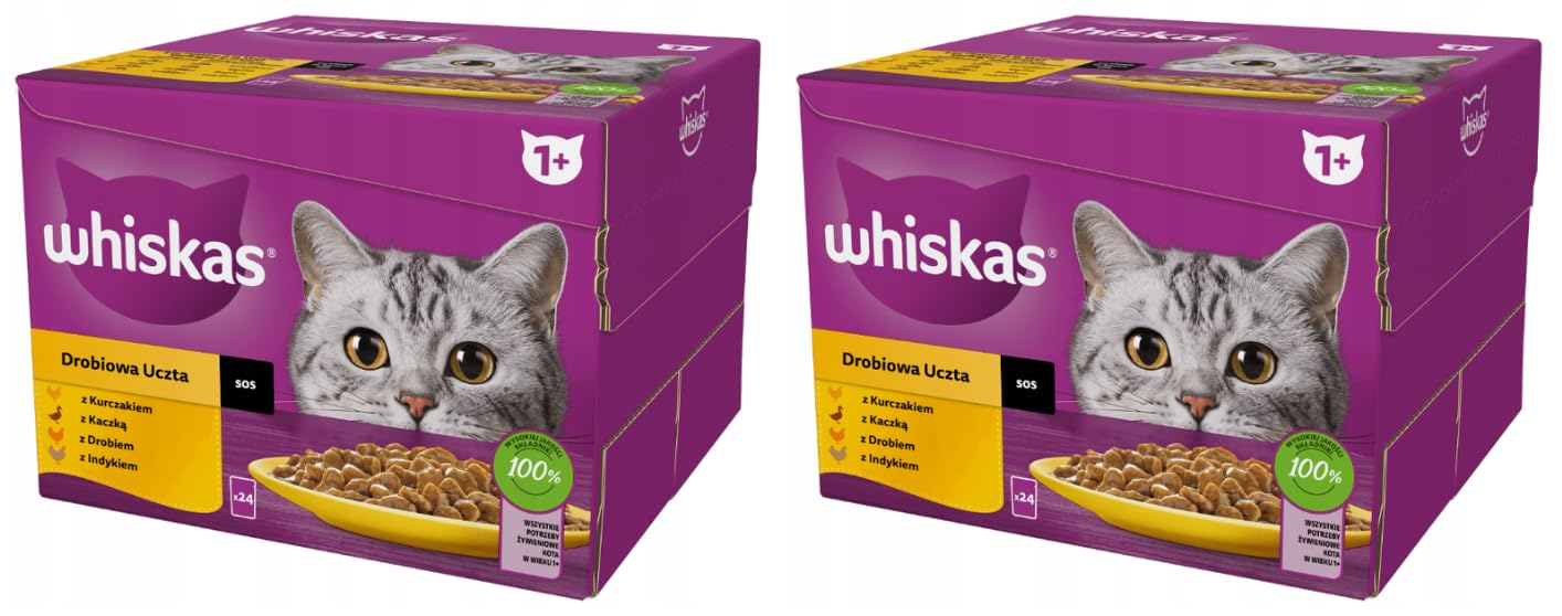 Whiskas Multipack 1+ pollame selezione in salsa 48 sacchetti per porzioni (2 x 24 x 85 g)