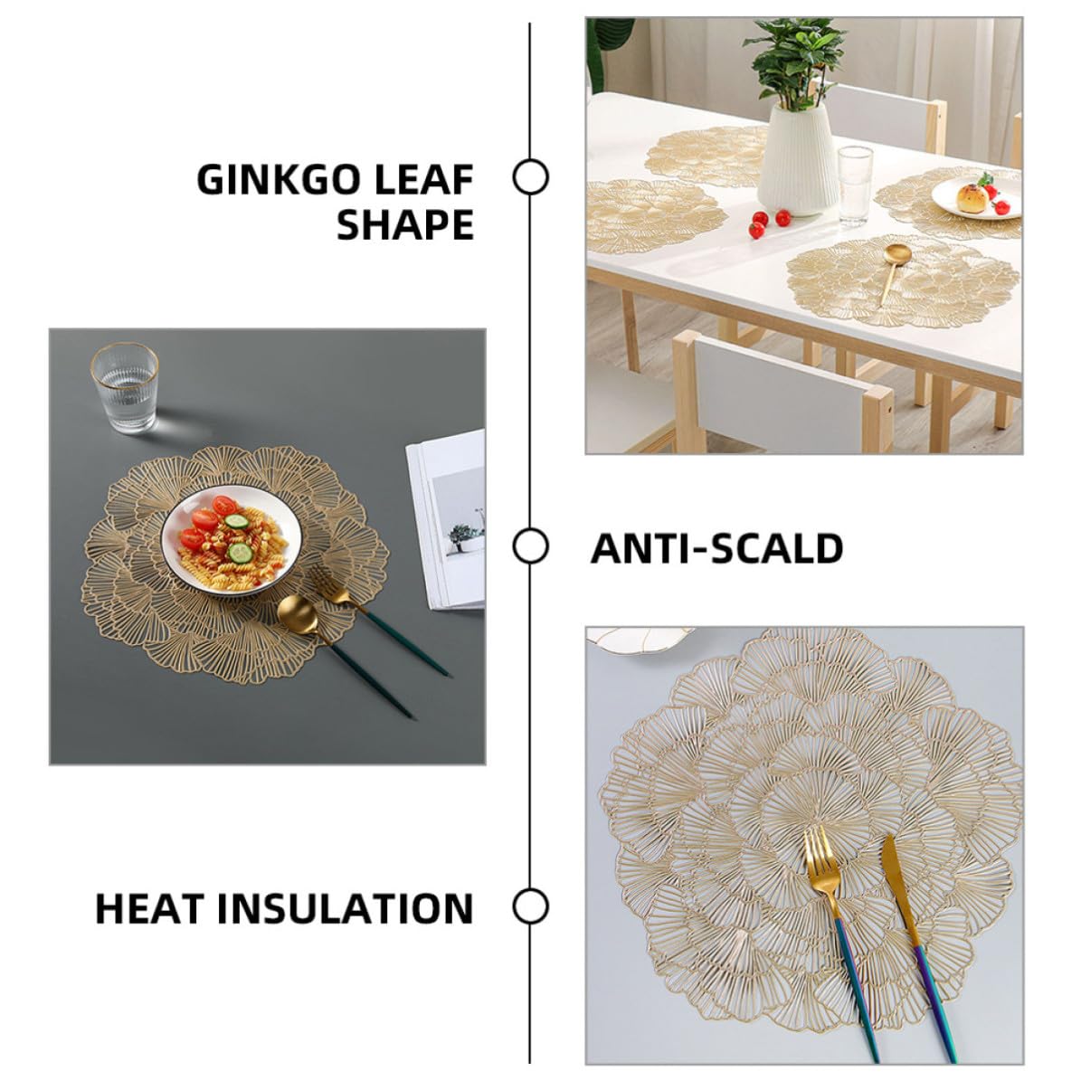 12 Pezzi Tovaglietta Riutilizzabile a Foglia di Ginkgo, PVC