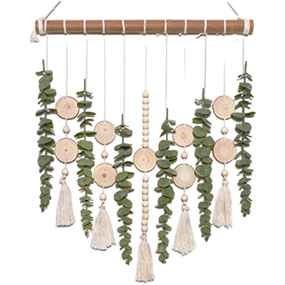 Macramé d'eucalyptus durable et perles en bois mural