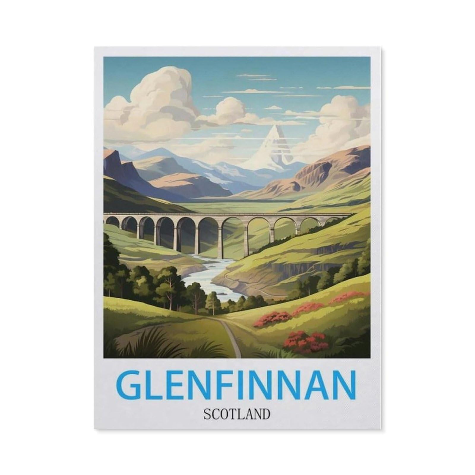 Beayodkp （50 X 60 Cm/19.68 X 23.62 Inches） Diy Diamond Painting，Glenfinnan Scotland Vintage Travel Posters，Cross Stitch Full Drill 5D Embroidery Mosaic Wall Decor Art-Ch23