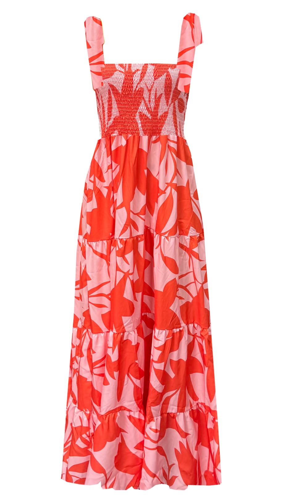 kinstell Women's Summer Boho Spaghetti Strap Square Neck Ruffle Casual Flowy Long Dress Beach Swing Party Maxi Dress