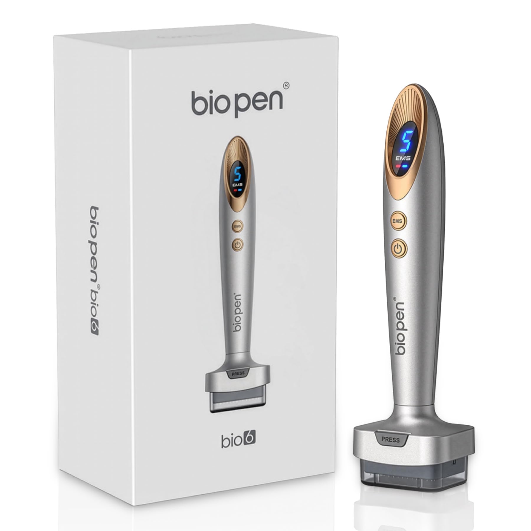 P-Beauty Derma Stamp BioPen BIO6 - mikroneedling Pen – Dermastamp z wyświetlaczem EMS i LED – urządzenie 4 w 1 do zapobiegania starzeniu się, ujędrniania skóry, zmarszczek, blizn potrądzikowych