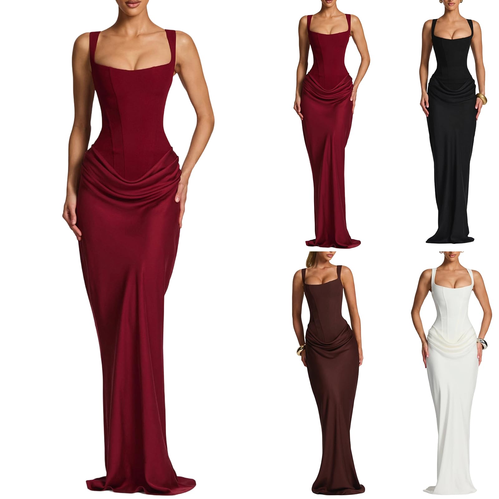 Générique Robe Ete Femme Longue Robe Fluide avec Structure en Arêtes Dos Lacets Ajustable Chic Et Elegant pour Ceremonie Cocktail Bal Plage Boheme Leger Et Confortable