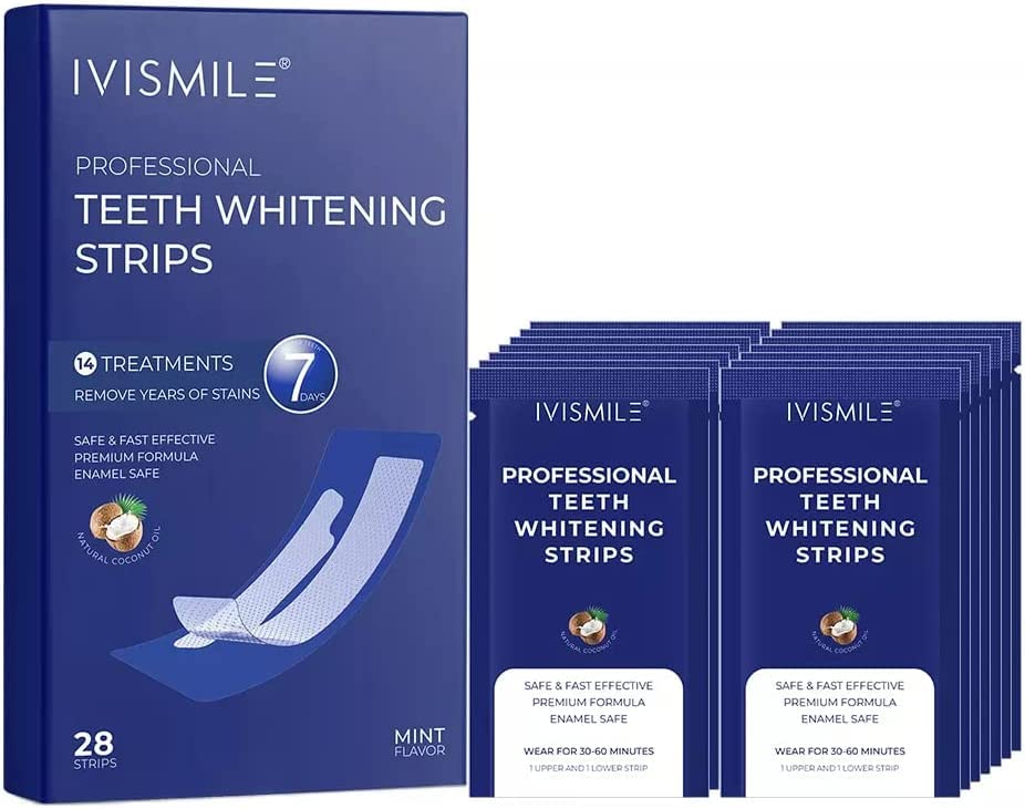 KANZA- 14 Treatments Natural Coconut Oil Teeth Whitening Strips Safe Formula for Sensitive Teeth Teeth Whitening Kit 30-Minute Express Whitening Strips Professional Teeth Whitening Strips 28 Strips