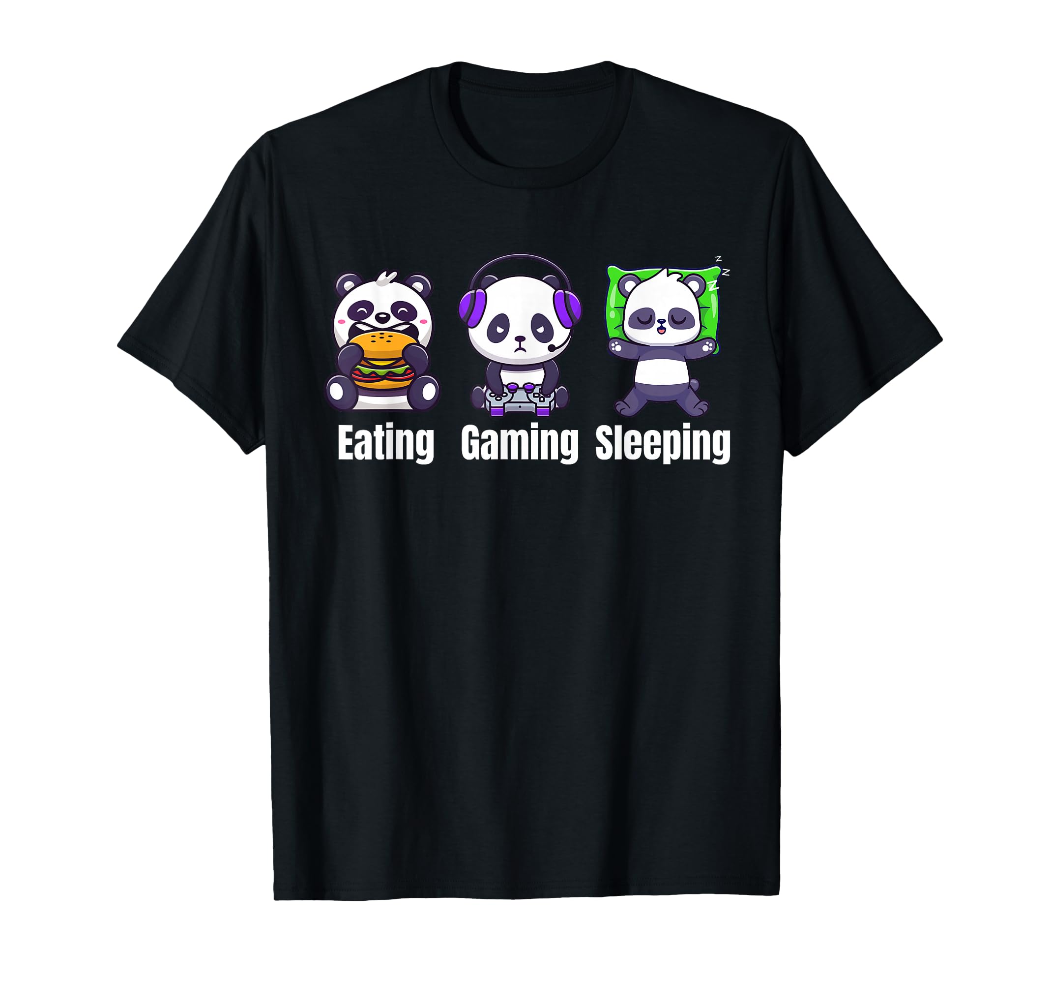 Panda Eating Gaming Sleeping Gamer Men Kids T-Shirt