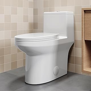 K-0351DF Elongated One Piece Toilet, ADA Comfort Seat Height 17.2", Dual Flush 1.1/1.6 GPF Compact Toilet, Soft-Close Seat, 12" Rough-In, MAP 1000g for Bathrooms, Modern White Skirted Toilet