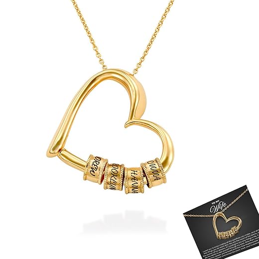 "The Heart of the Family" Necklace, Custom Heart Necklace for Women with Beads, To My Wife Necklaces with Name, Engraved Family Necklaces for Women, Custom Jewelry for Christmas, Birthday