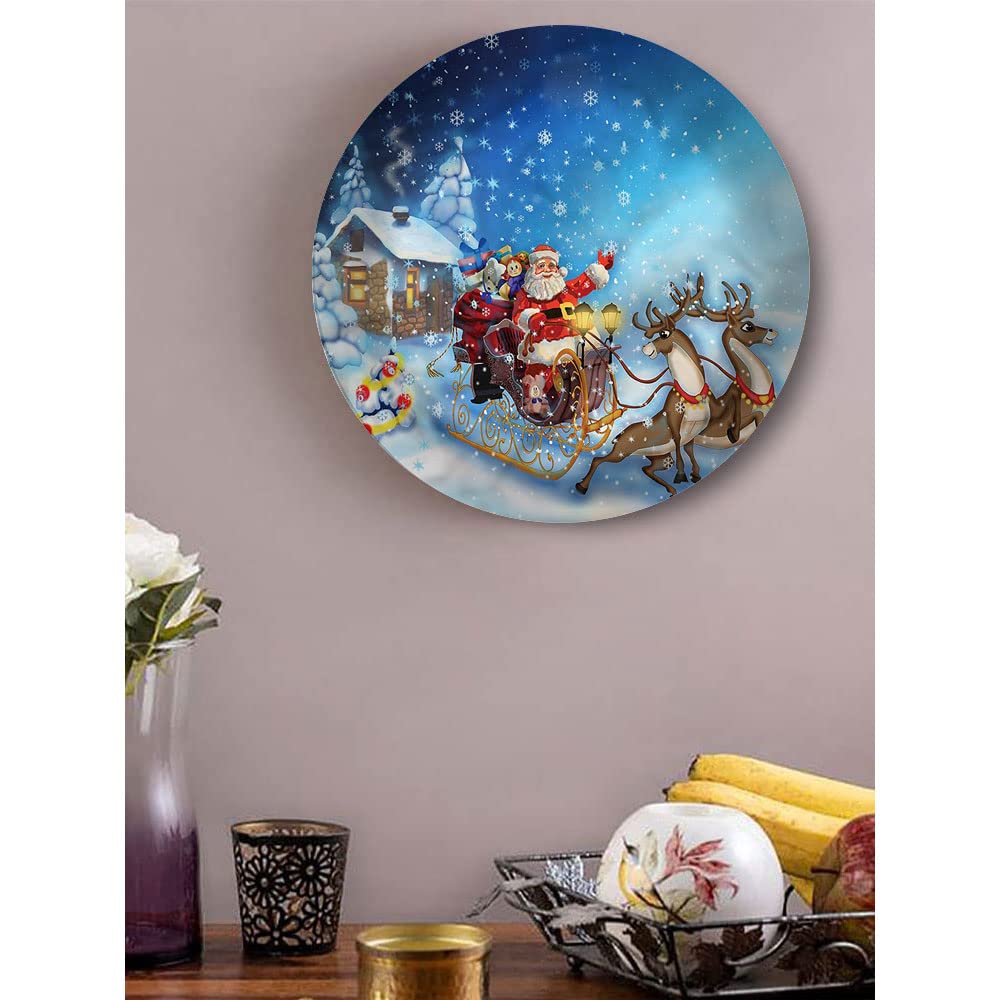 XISUNYA 10 Inch Christmas Ceramic Dinner Plate,Santa in Sleigh