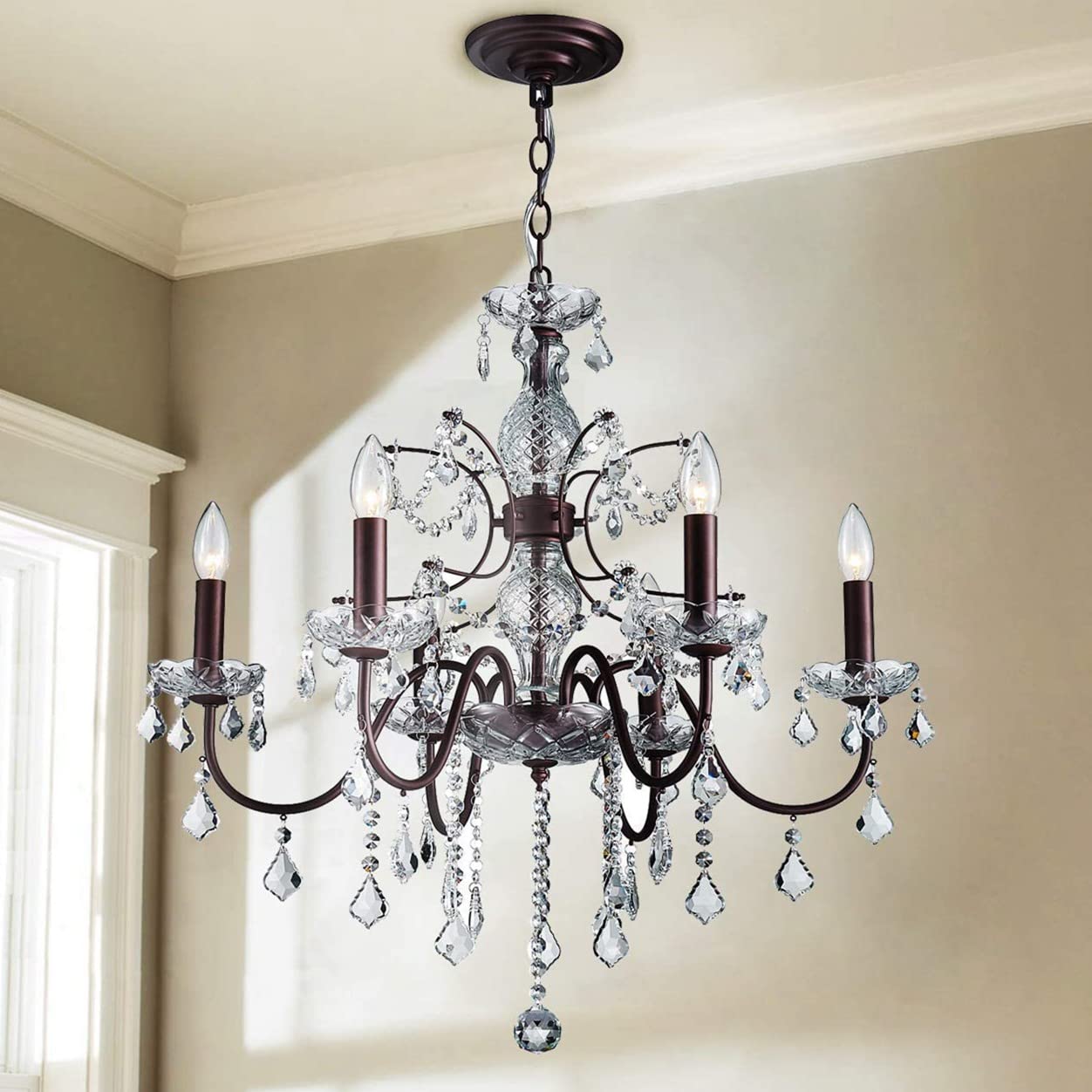 SM Saint Mossi 6 Light Crystal Chandelier Light Fixture Modern Chandelier Crystal Lighting, K9 Crystal Pendant Raindrop Chandelier for Dining Room,Bedroom,Living Room,H23 x D24