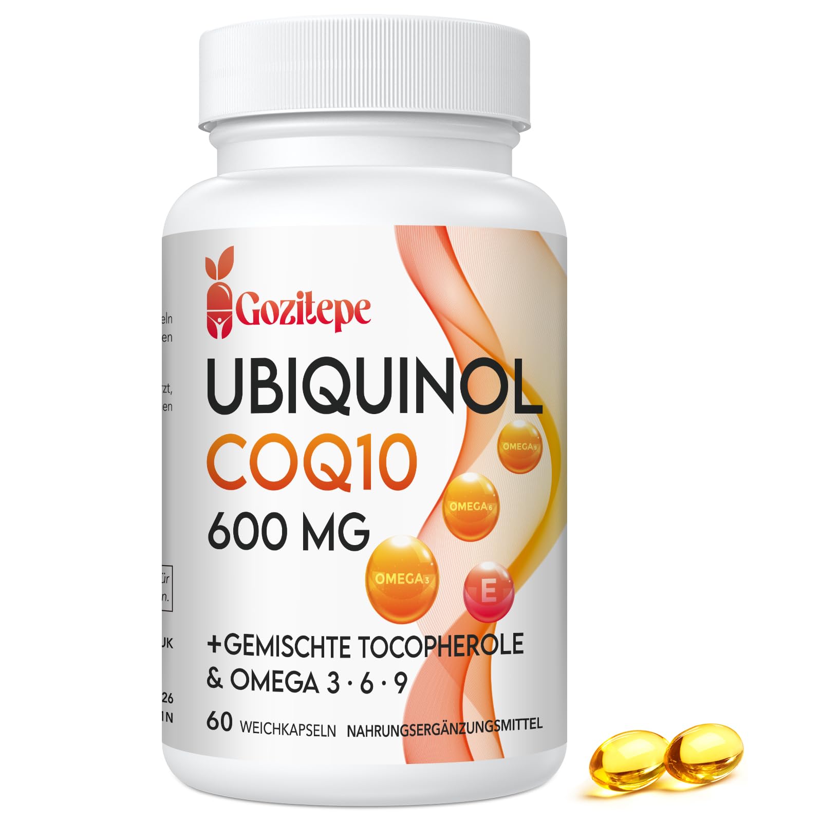 Ubiquinol CoQ10 600 mg Weichkapseln mit Omega 3, 6, 9 und Vitamin E, 30 Portionen Coenzym Q10 (aktive Form) Ergänzung, Höhere Absorption (60 stück (1er Pack))