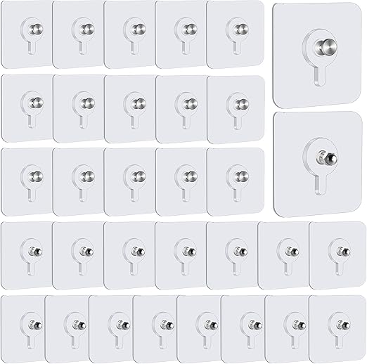 Pack of 30 SelfAdhesive Picture Hooks Transparent Adhesive Screws