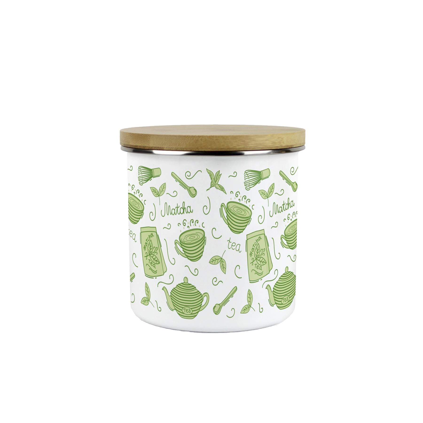 Matcha Tea Storage Canister - Cartoon 600ml Enamel Kitchen Container Gift