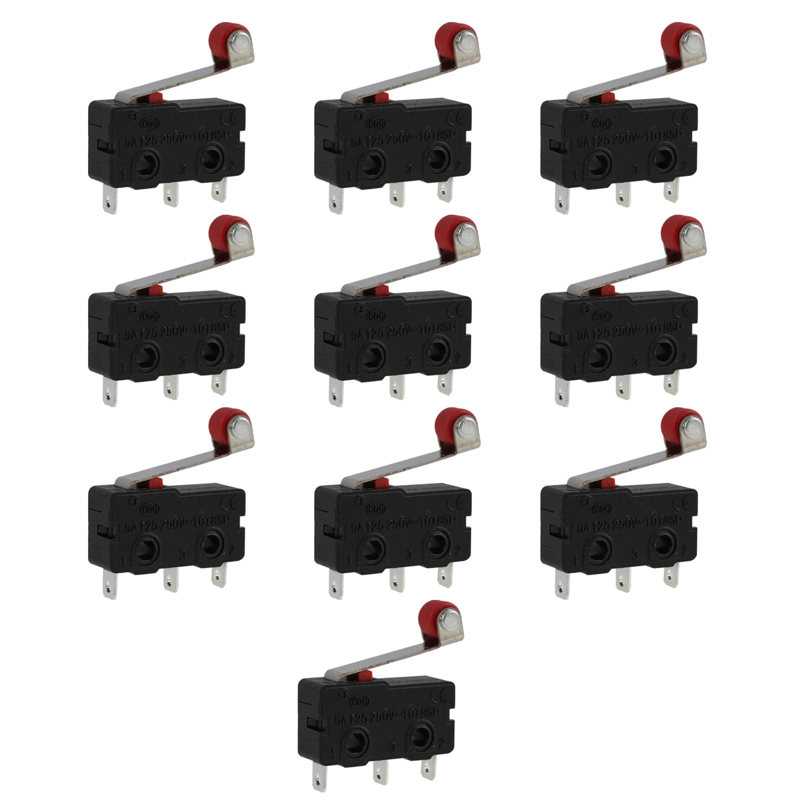 10 Pièces Micro Switch avec Levier à Rouleau, Micro Interrupteur Fin de Course SPDT 250V 5A, Interrupteur 3 Broches COM NO NC, Contacteur Unipolaire Bidirectionnel Miniature pour Automatisation