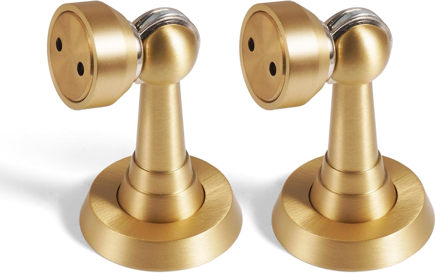 PANALI Magnetic Door Stopper,Brass Windproof Heavy Duty Door Stop,Drilling with Screws or No-Drilling with Adhesive,Door Stops for Bottom of Door,2 PCS,Brushed Brass