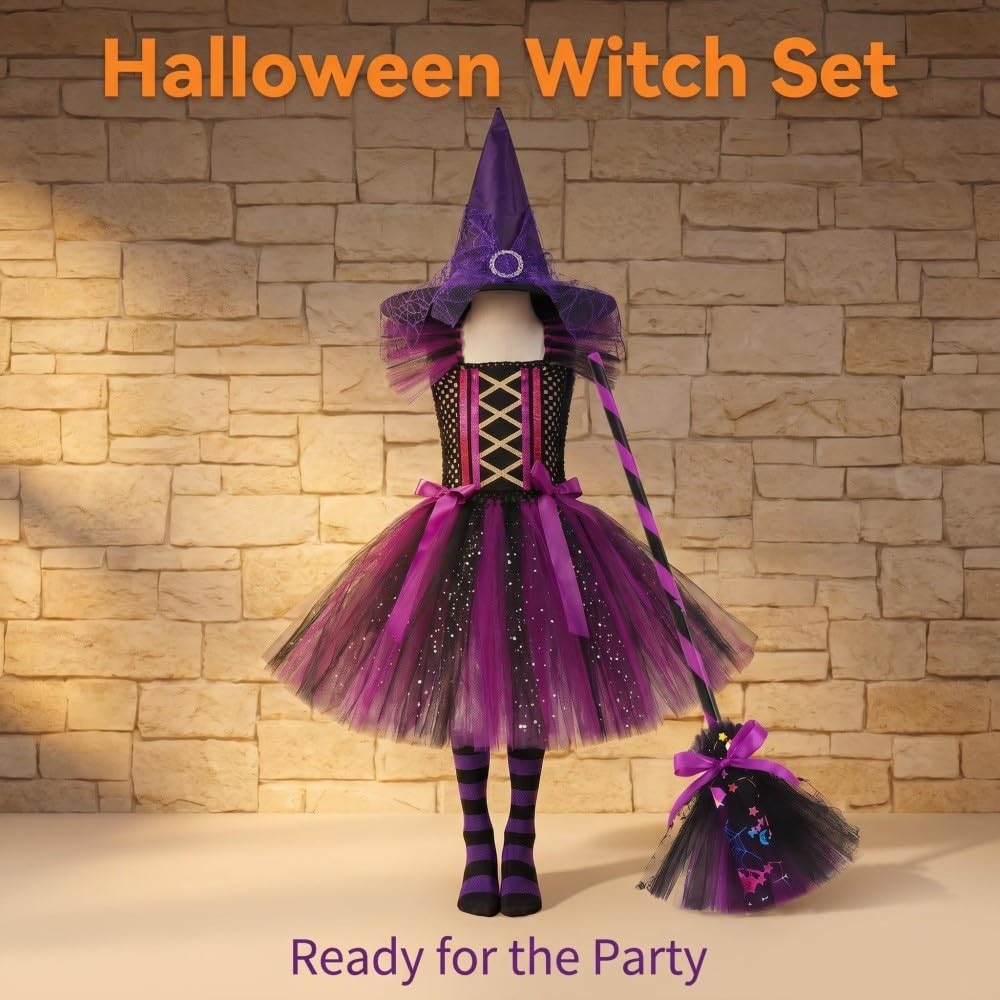 Hexenkostüm Set Für Mädchen Halloweenkostüme Für Kinder Kostüm Kinder Hexen Verkleidung Set Violett Prinzessin Kleid Faschingskostüme Karneval Kostüm Karneval Fasching Cosplay