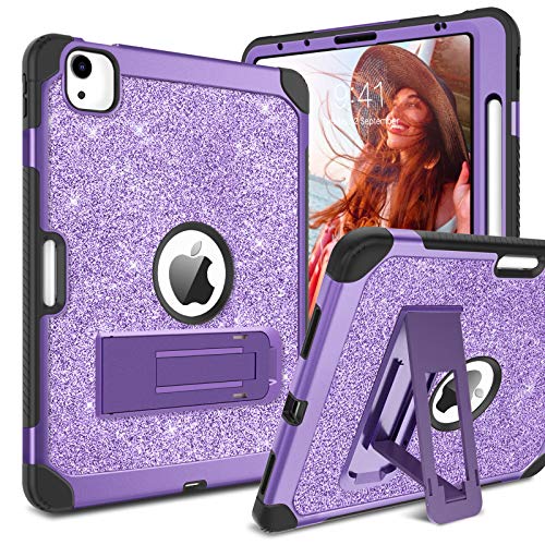 BENTOBEN New iPad Air 4 Case 2020 10.9 inch, Glitter Sparkly 3 Layers Shockproof Kickstand with Pencil Holder Protective Tablet Cover Girls Women Cases for iPad Air 4th Generation 10.9â€ 2020, Purple