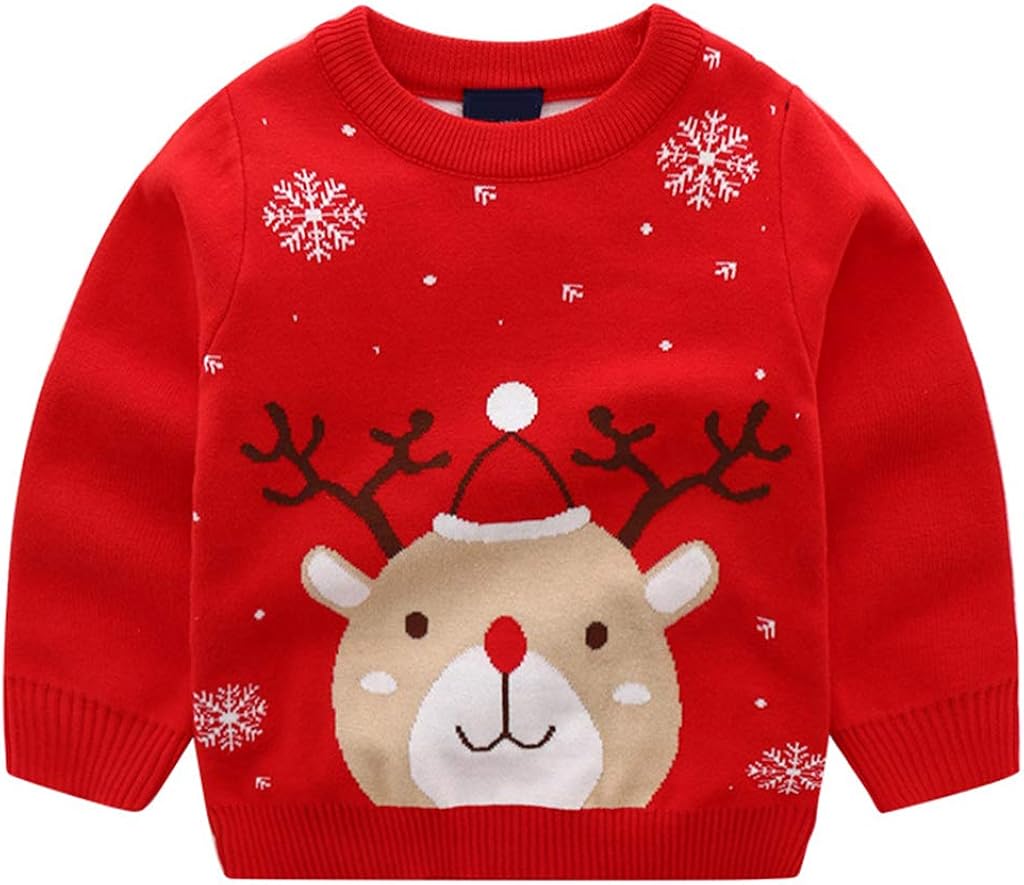 Niños Niñas Jersey de Navidad Sudadera de Punto Suéter Invierno Pull-Over Manga Larga Ciervo 1-6 Años