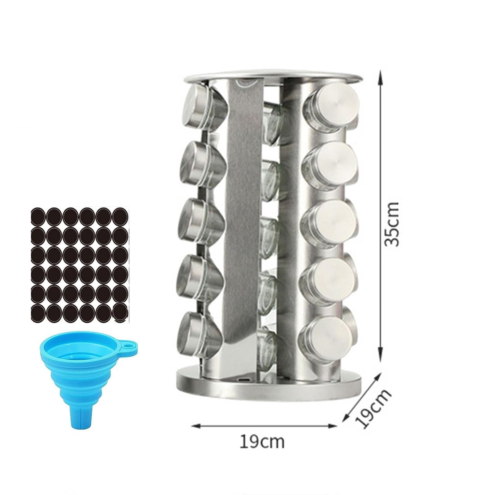 épices rotatif avec 20 pots d'épices, organisateur de tour d'épices de cuisine pour comptoir ou armoire, gadgets de cuisine (acier inoxydable). (Silver, 20)