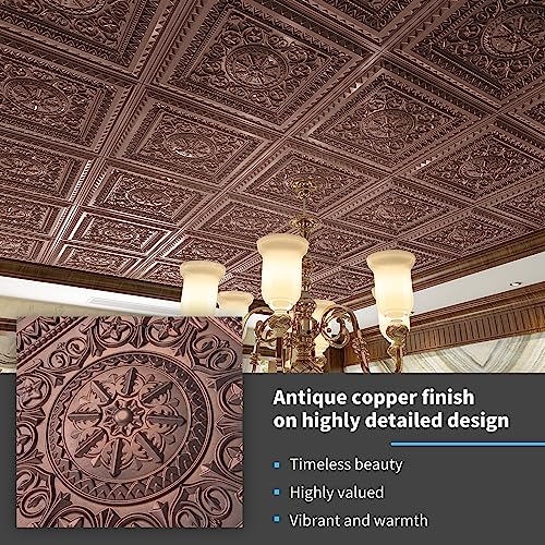 Image of Art3d Drop Ceiling Tiles, Glue up Ceiling Tiles, 2'x2' Plastic Sheet in Antique Copper (12-Pack, 48 Sq.ft)