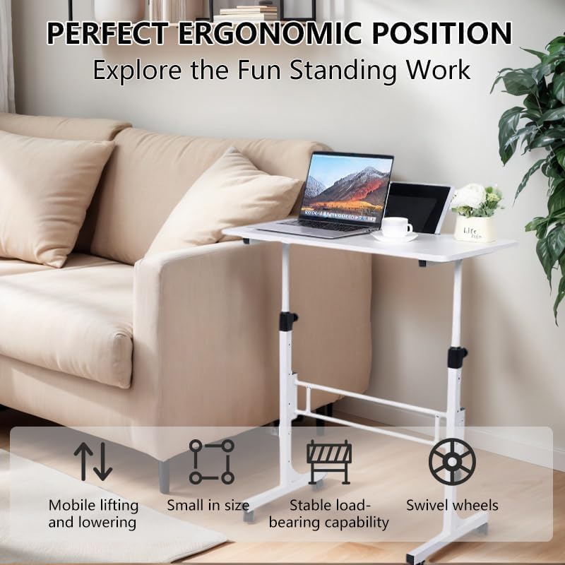 Portable Standing Desk Adjustable Height 27 5-43 3 Small Rolling Desk with Lockable Wheels Foldable Computer Desk for — view 5