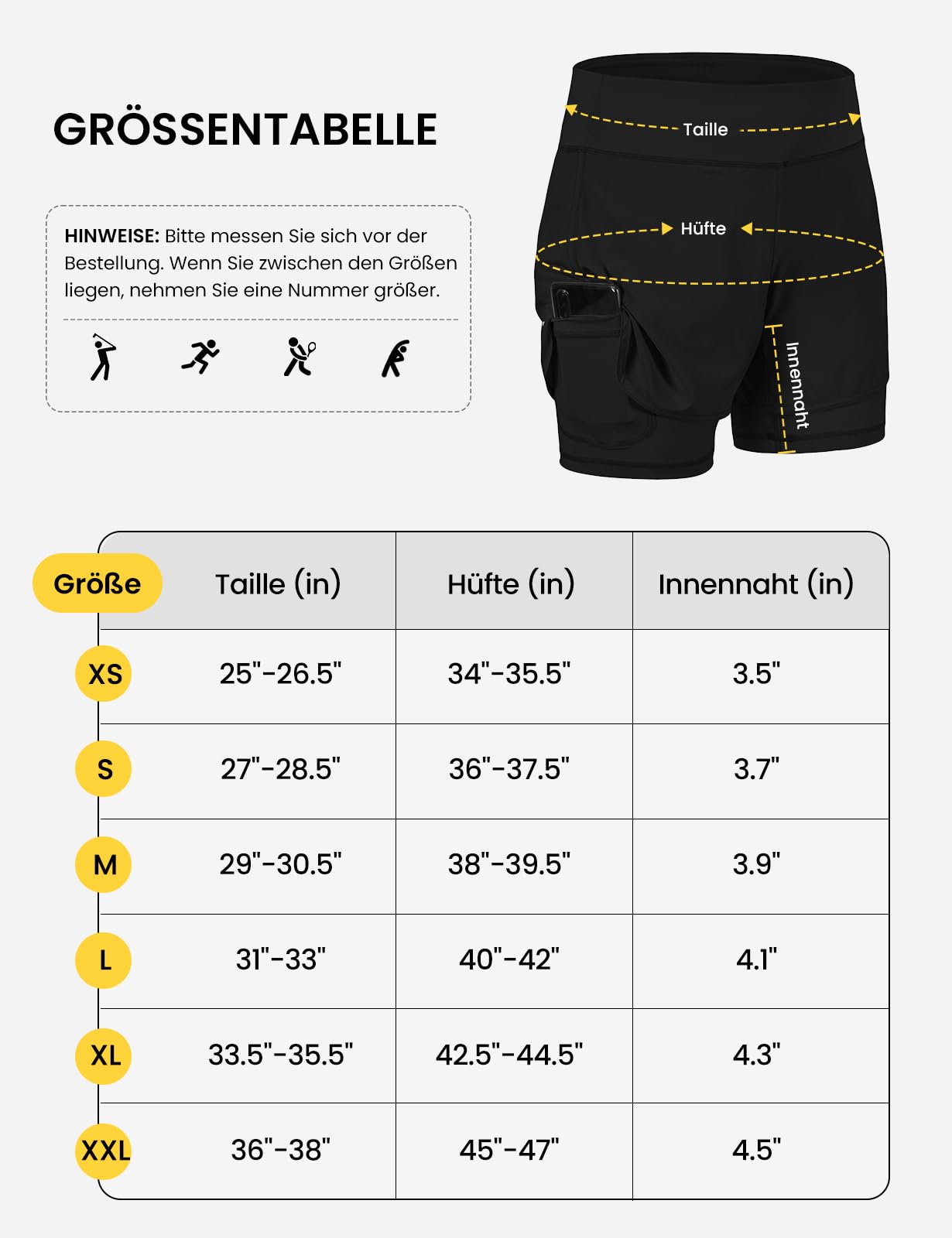 donhobo Short de sport d'été 2 en 1 pour femme - Séchage rapide - Pour fitness, yoga, jogging, entraînement L Noir