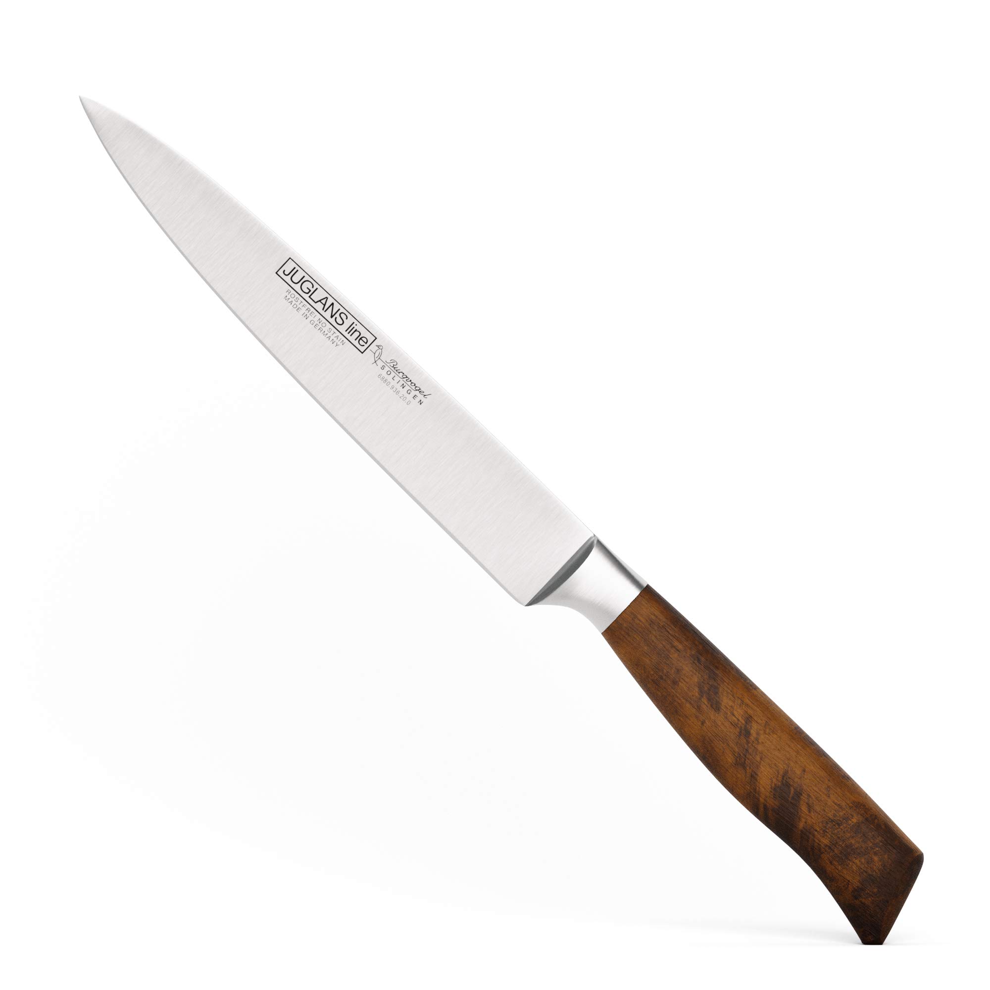 Burgvogel Solingen Juglans Line Tranchiermesser Walnussholz geschmiedet 20 cm, rostfrei, scharfes Schinkenmesser, dunkel, premium
