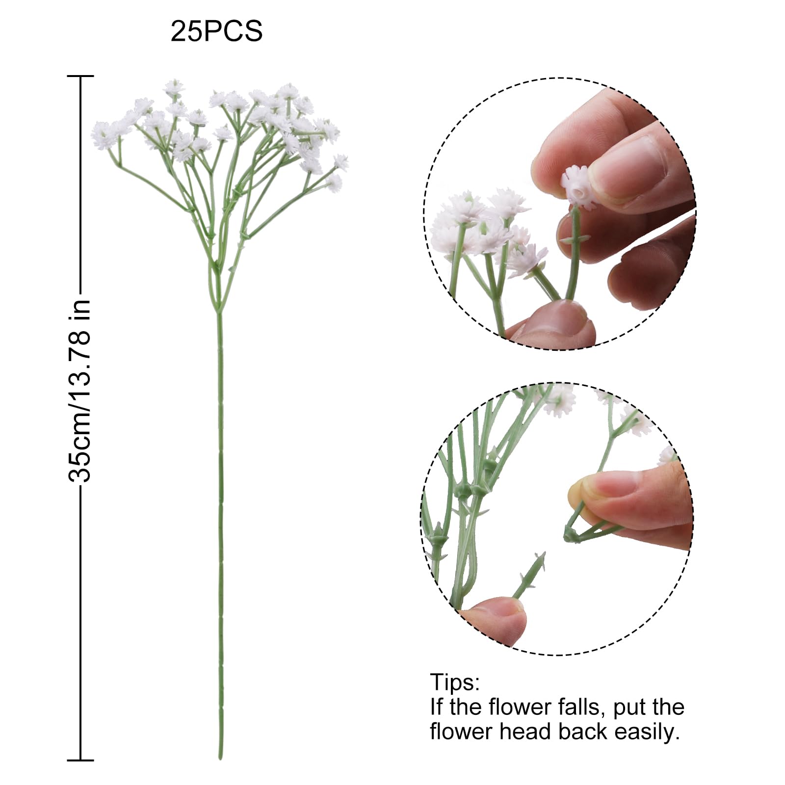 DBCMEW 25pcs Artificial Flowers, White Gypsophila Babys Breath Faux Flowers, 35cm/13.78in Long - Image 2
