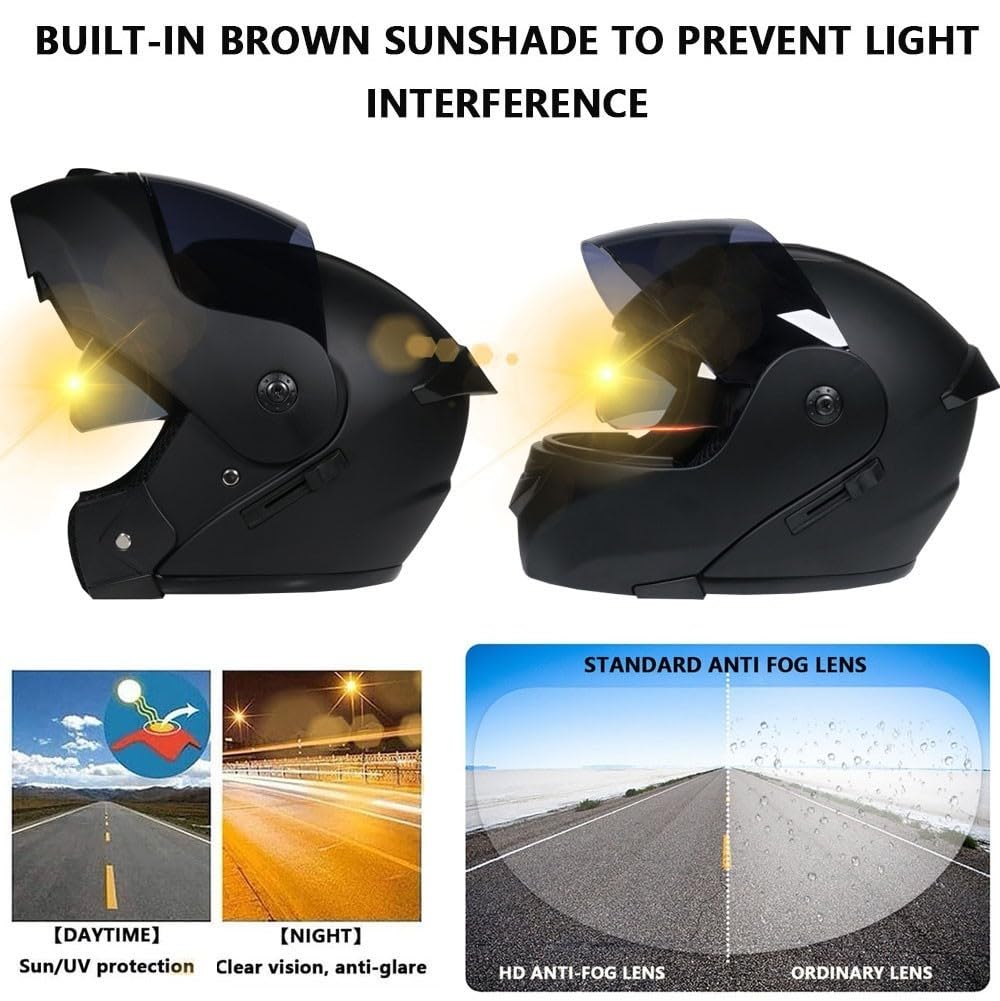Casque Modulable Moto Bluetooth Intégral Casque avec Cadeaux, avec Double Visière, Adapté Aux Hommes Et Aux Femmes Adultes, S~XL