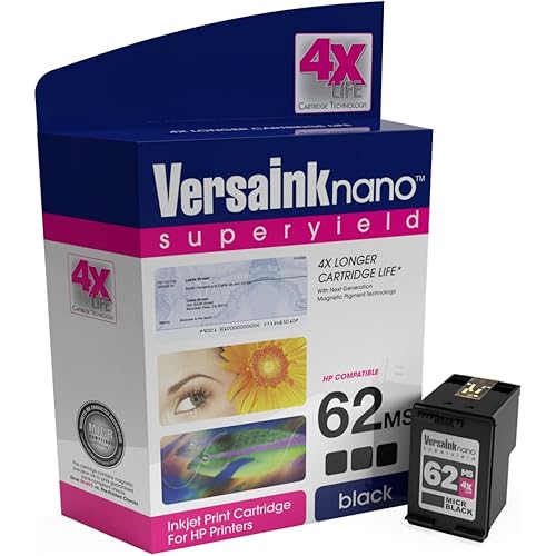 VersaInk-Nano HP 62 MS Black MICR Ink Cartridge for Check Printing, Black