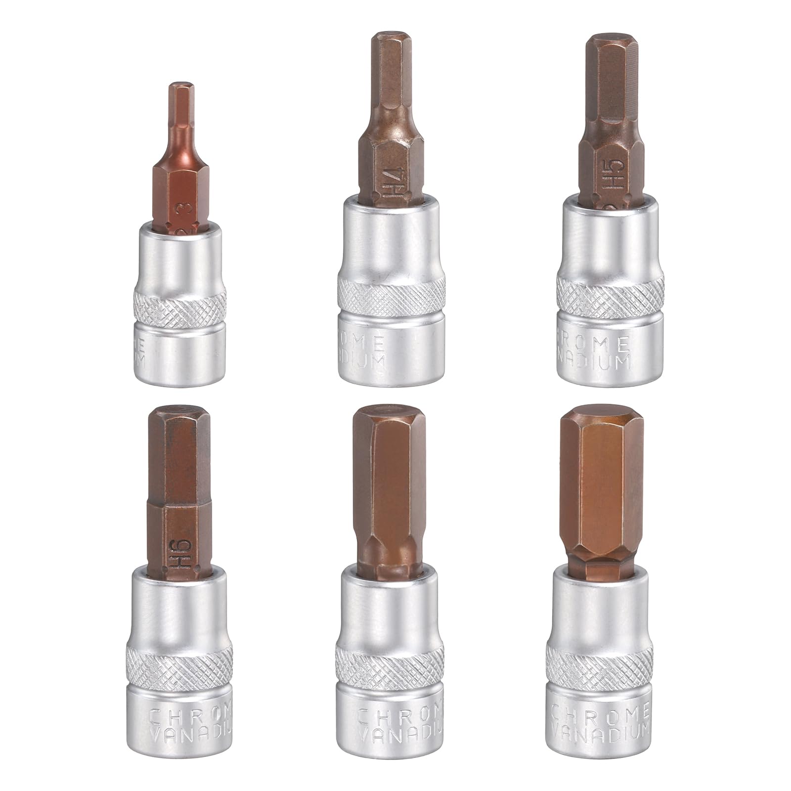 sourcing map 6pcs H3-H8 Torx Bit Socket 1/4" Hex Drive Metric S2 & CR-V Steel Socket Ratchet Wrench Industrial Grade Bits, Silver Red