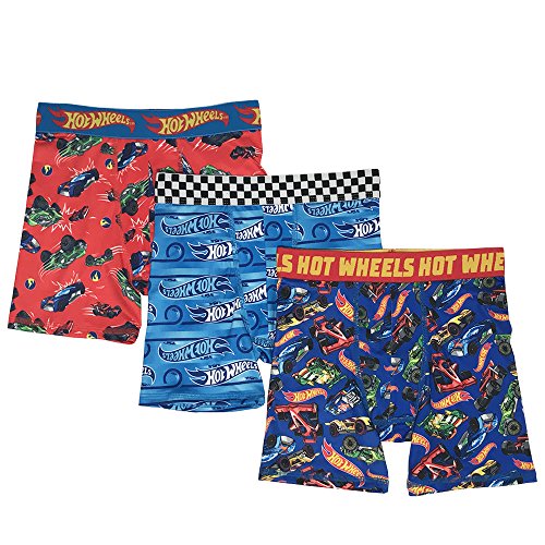 Mattel Boys' Big 3-Pack Athletic Boxer Brief Underwear, hot Wheels/Multi, 8