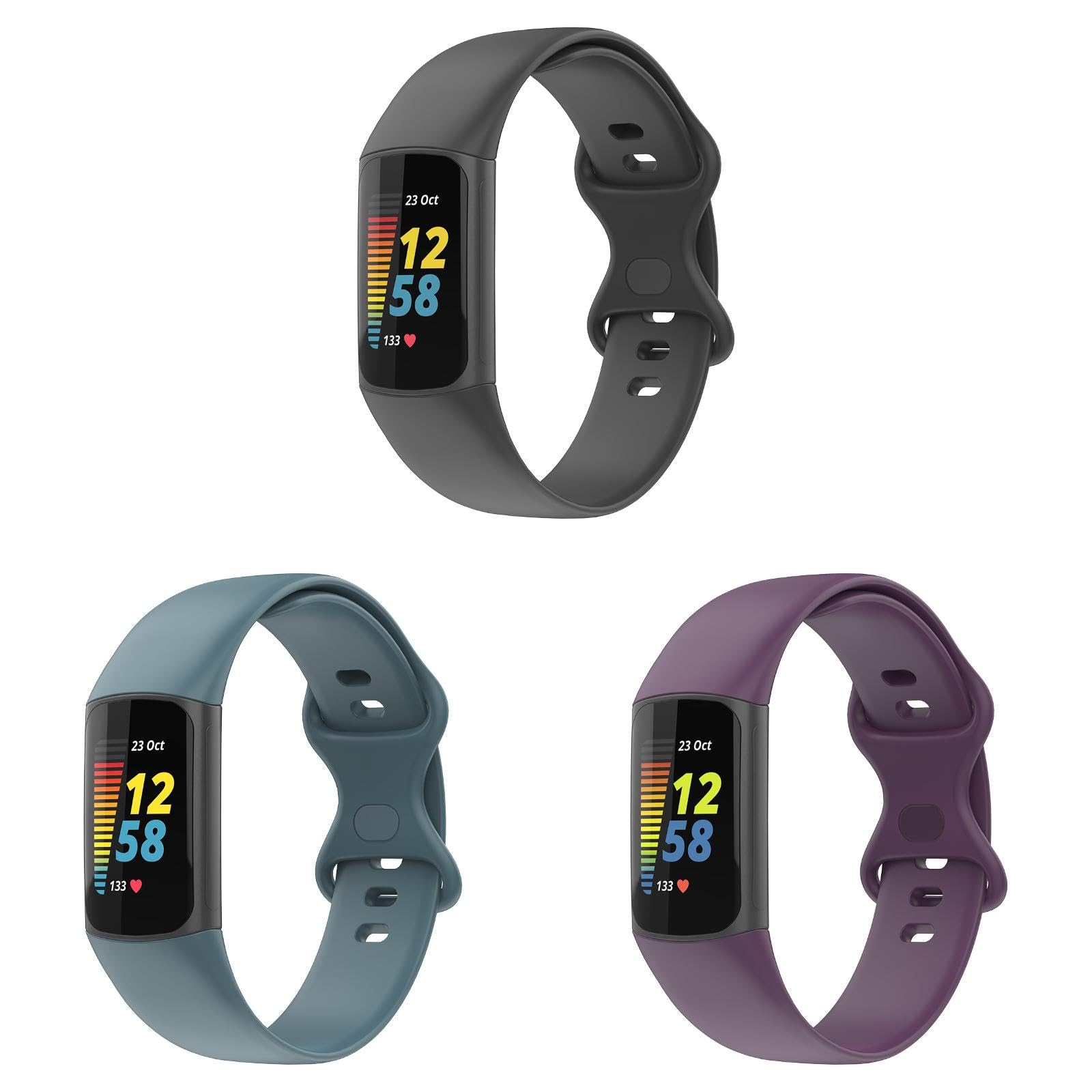 Straps Compatible with Fitbit Charge 6/Charge 5 Strap, 3 Pack Adjustable Replacement Wristband Soft TPU Sport Band for Fitbit Charge 6 Activity Tracker, (Large, Black/Navy/Purple)