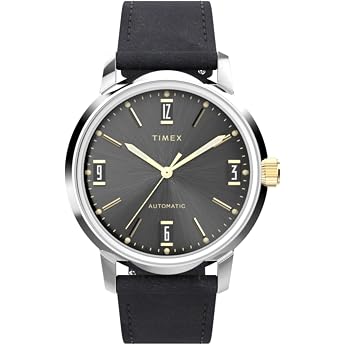 Timex Orologio da Uomo automatico Marlin da 40 mm cinturino a sgancio rapido in Due pezzi in Pelle nera quadrante Nero cassa in Acciaio INOX TW2W33900