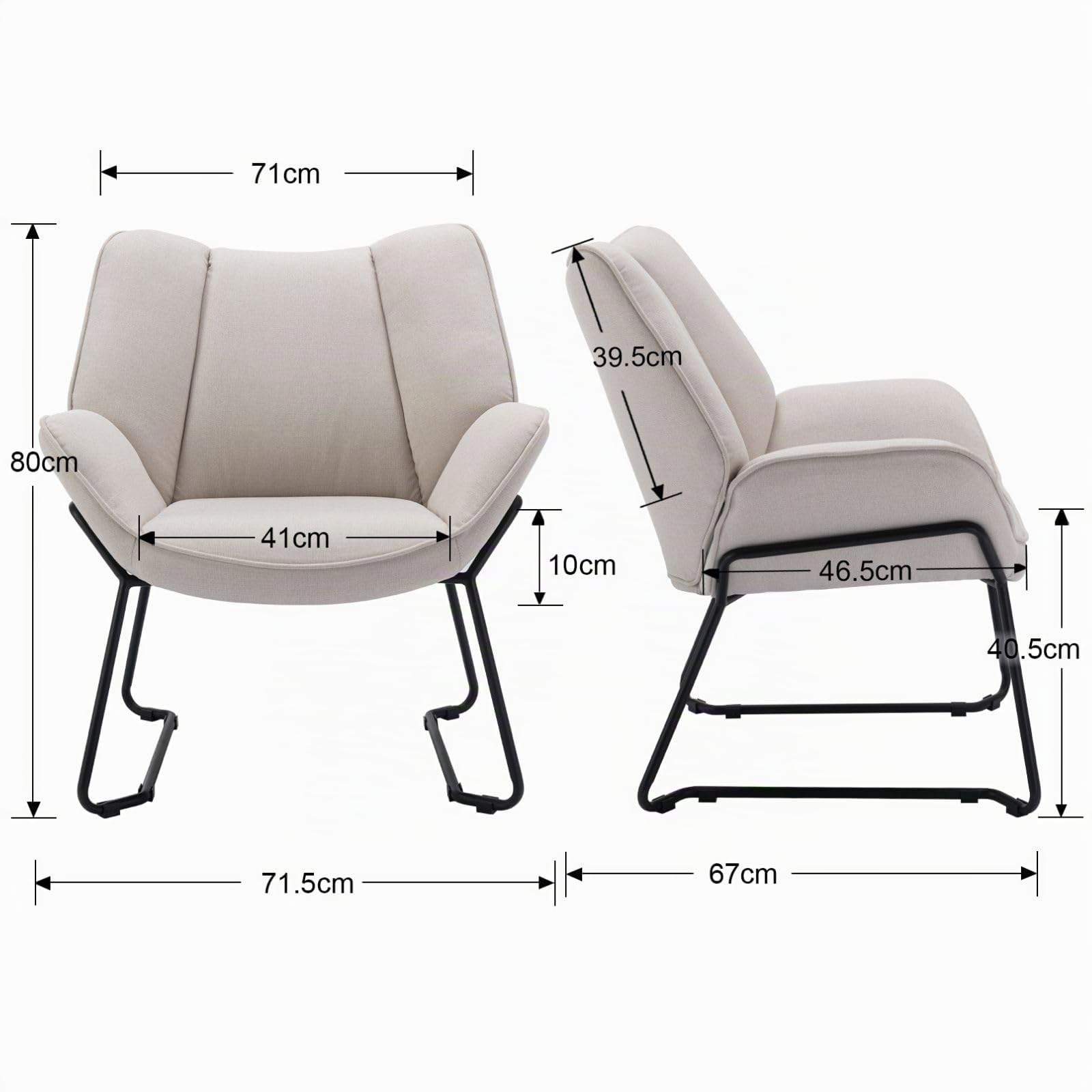 Ya-Home Sessel Wohnzimmer Loungesessel modern Lesesessel gepolstert Ohrensessel mit Metallbeinen für Schlafzimmer/Wohnzimmer, Leinen, Beige
