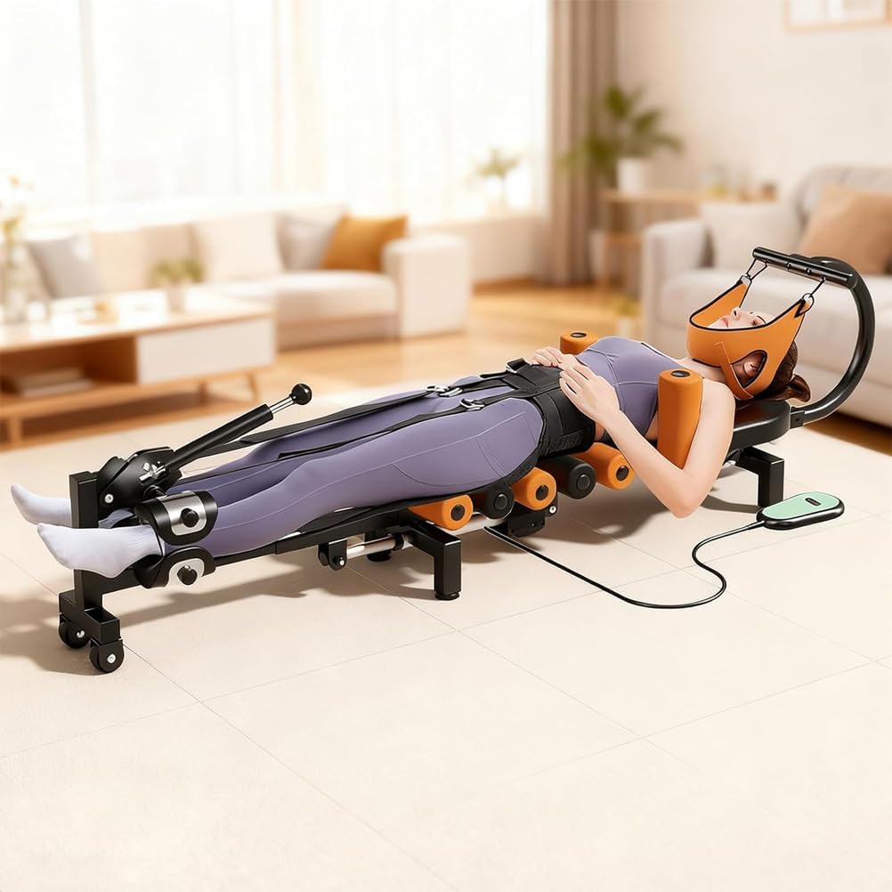 Lumbar and Cervical Traction Device: Features 45° Cervical Traction, 7-Level Adjustable Length, and A 150Kg Weight Capacity. Suitable for Cervical Spondylosis and Lumbar Pain Relief