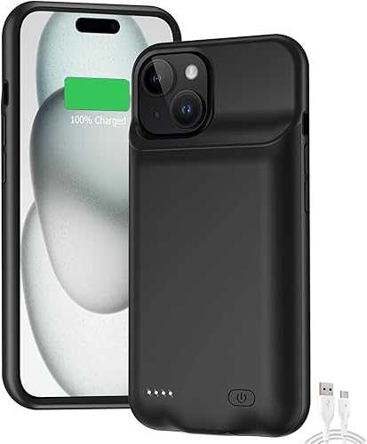 Funda de batería para iPhone 15, Full Encircle 8000mAh Ultra-Slim Recargable Smart Portátil, Funda de carga extendida compatible con iPhone 15 (6.1