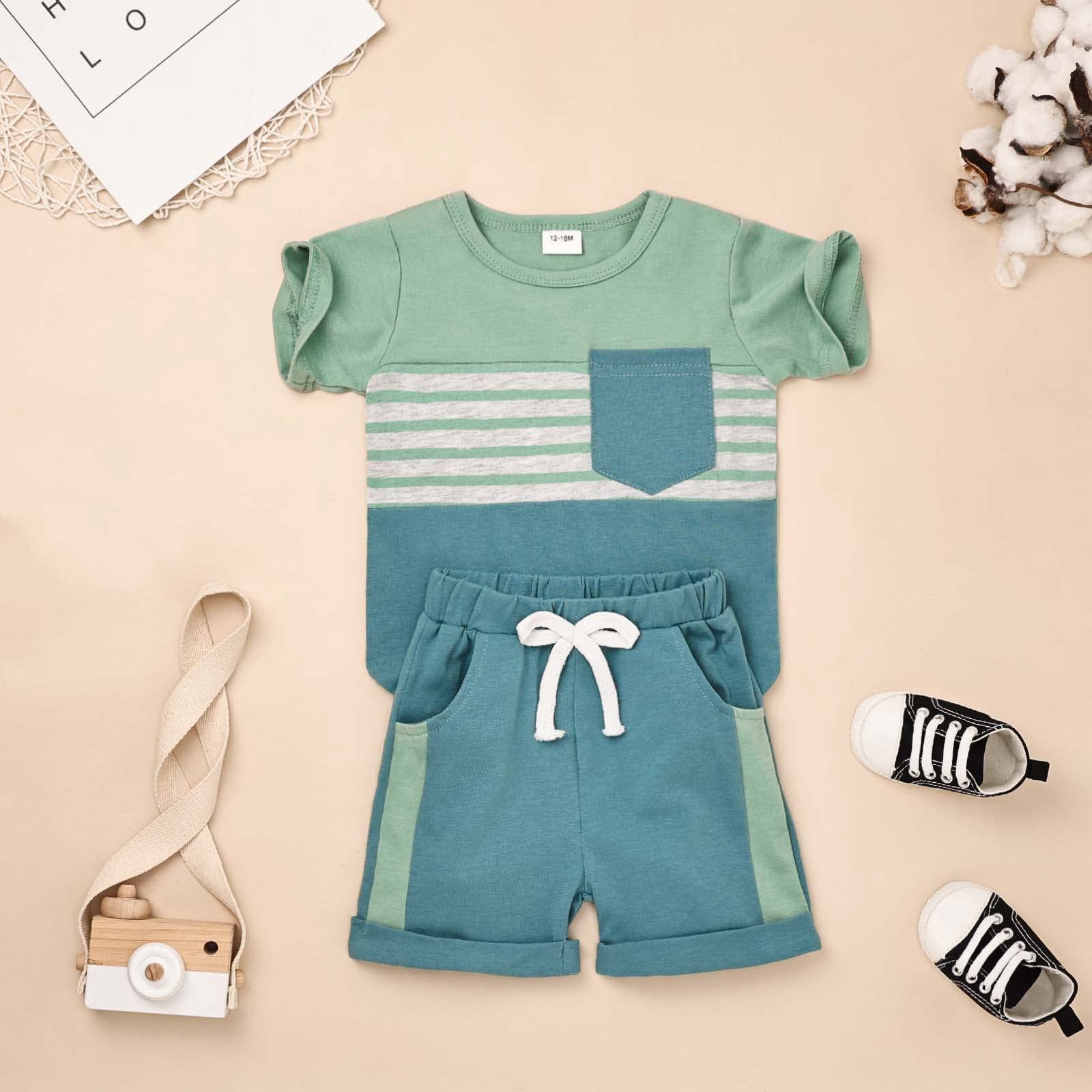FOCUTEBB Conjunto de ropa de verano para niños pequeños, conjunto de camiseta de manga corta y pantalones cortos, conjunto de ropa de verano, 12M-5T