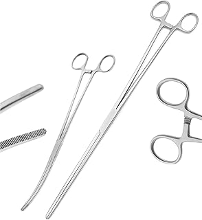 AAProTools 12 + 24 inch Long Curved & Straight Hemostat Forceps - Stainless Steel Locking Tweezer Clamps - Ideal Hemostats for Nurses, Fishing Forceps, Crafts and Hobby, Satin-Silver