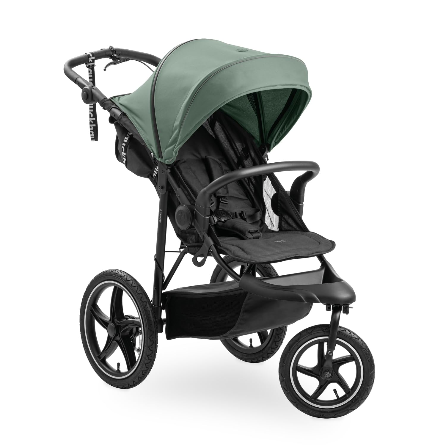 hauck Runner 3, Jungle Green - Dreirad Kinderwagen Buggy mit XL Lufträder, Federung, Handbremse, XL Sonnenverdeck, Netzfenster, Korb mit Deckel, Liegeposition, Getränkehalter, ab Geburt bis 22 kg