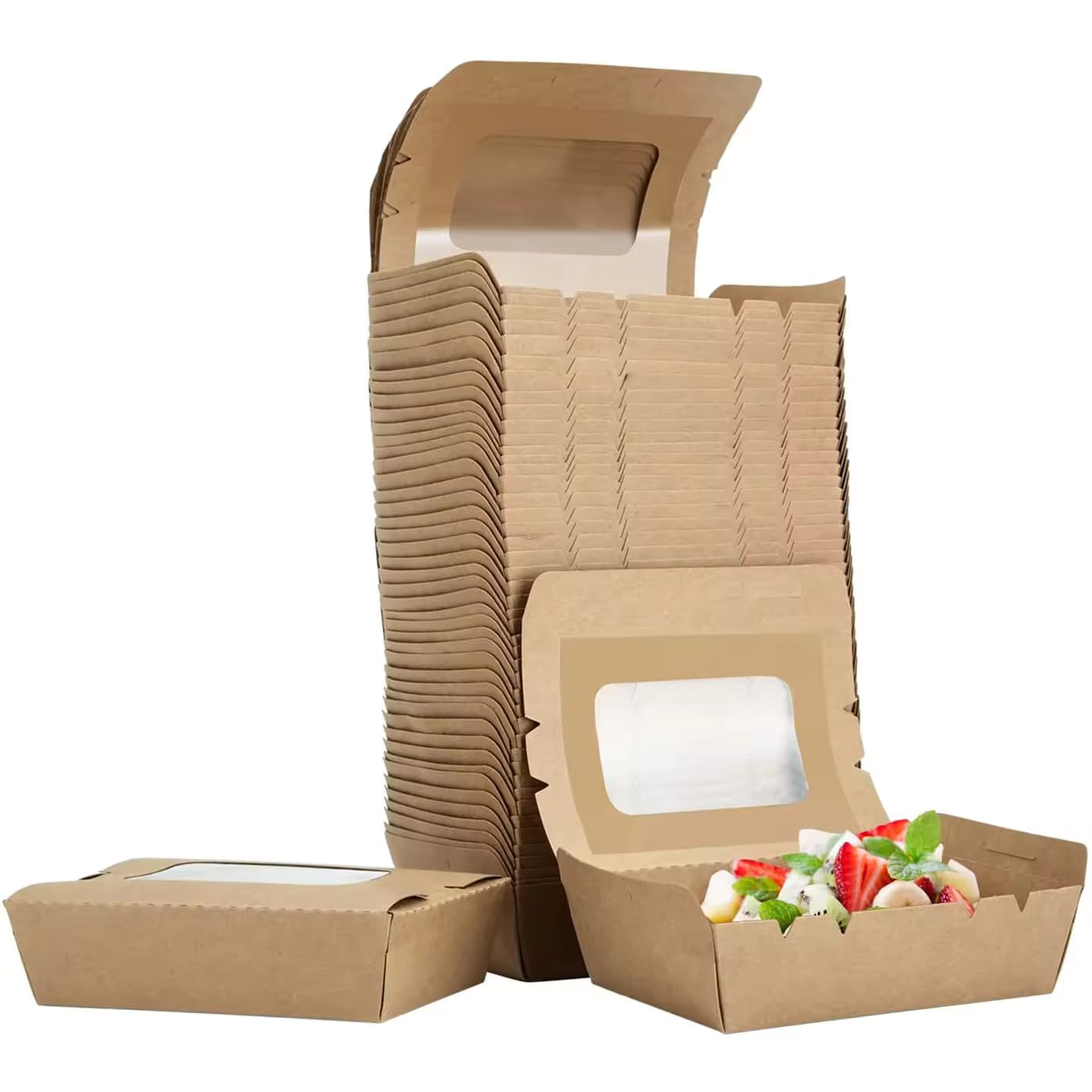 Boîte Alimentaire en Carton Kraft – Emballage Étanche et Résistant à la Chaleur pour Repas à Emporter Lot de 100 pcs. (Sans Fenêtre, 1600 ML)