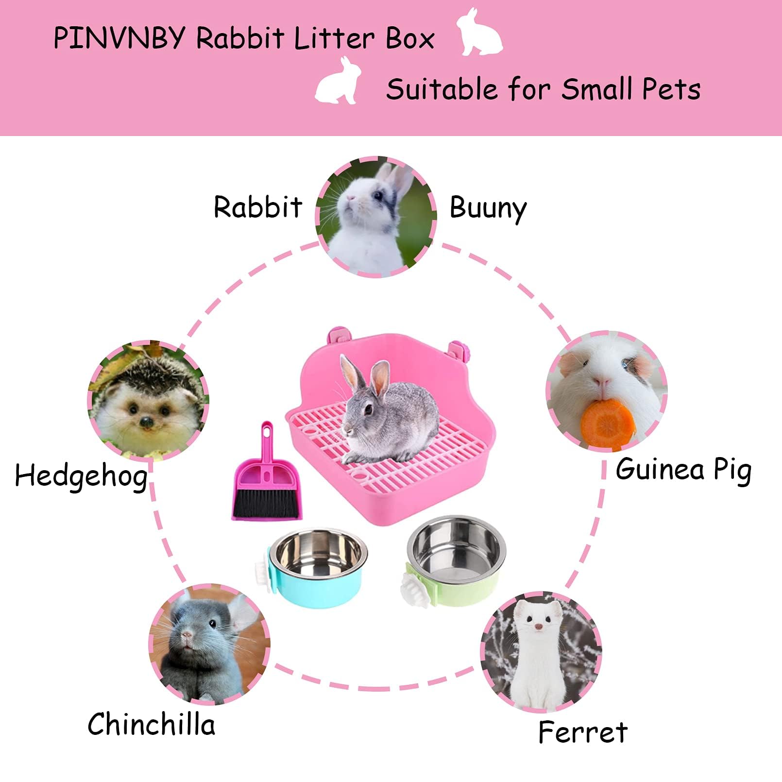 PINVNBY Lettiera per coniglio, lettiera angolare per piccoli animali domestici, da appendere, per animali domestici, vasino, WC, per conigli, porcellini d'India (rosa)